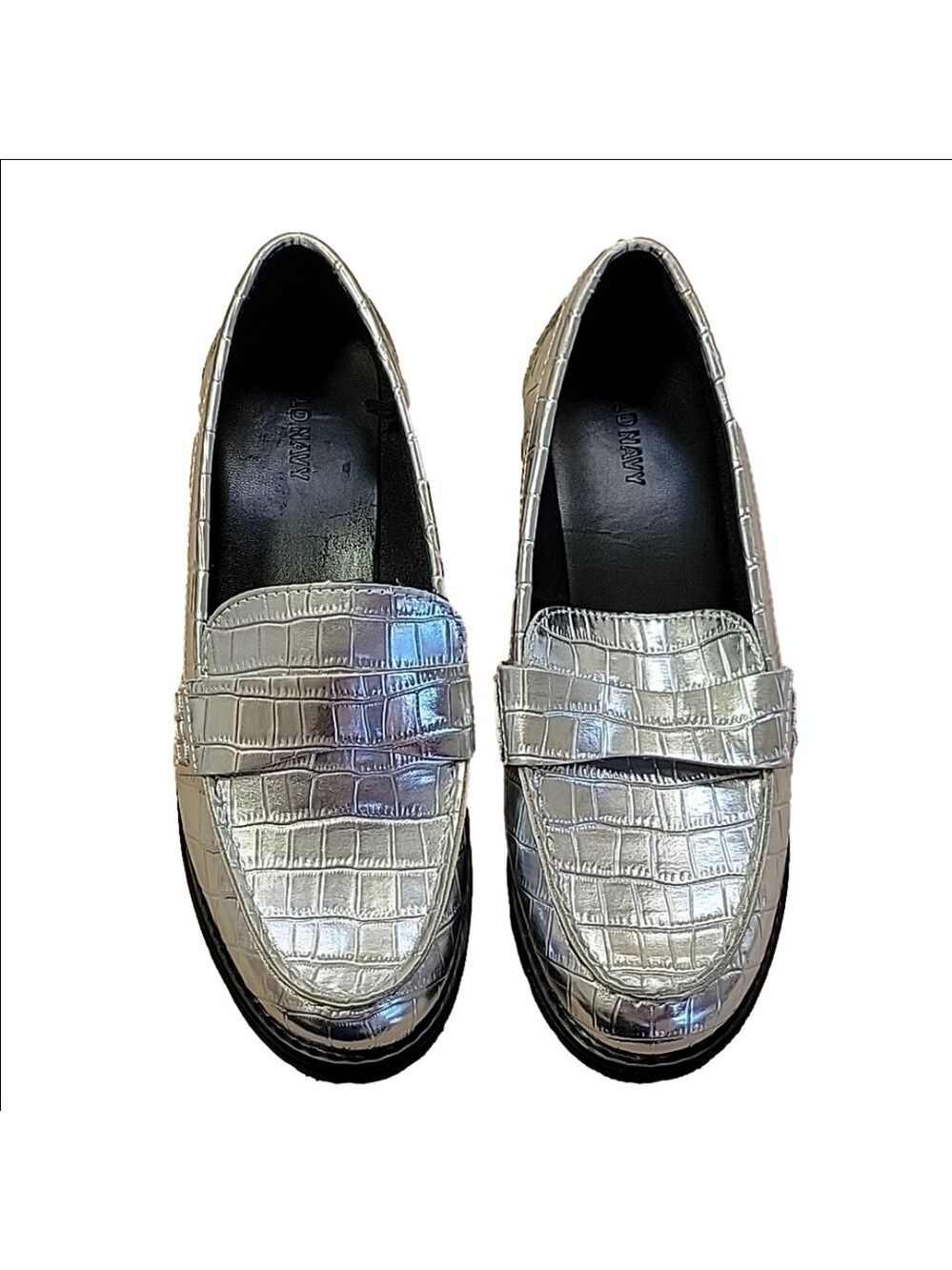 Silver Metallic Heeled Chunky Loafers Size 8 EUC